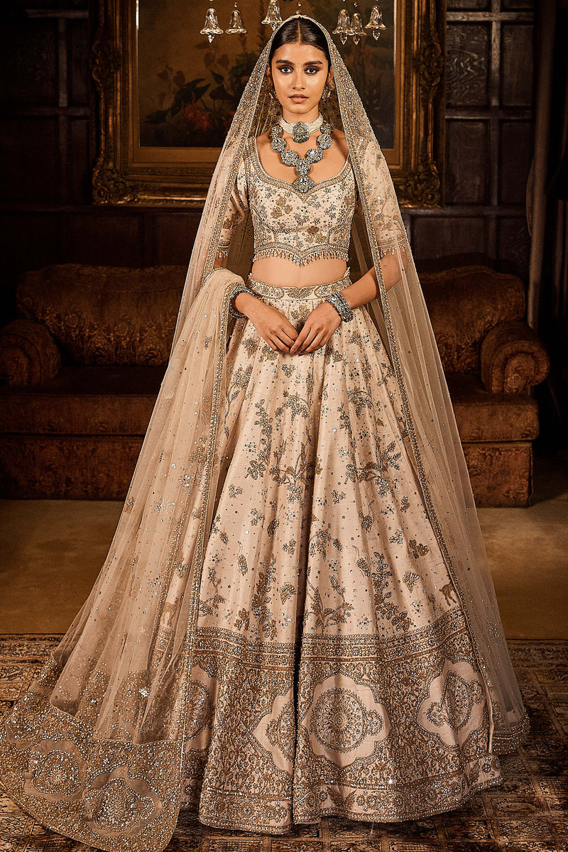 The Masai Landscape Aurum Aged Ekru Lehenga