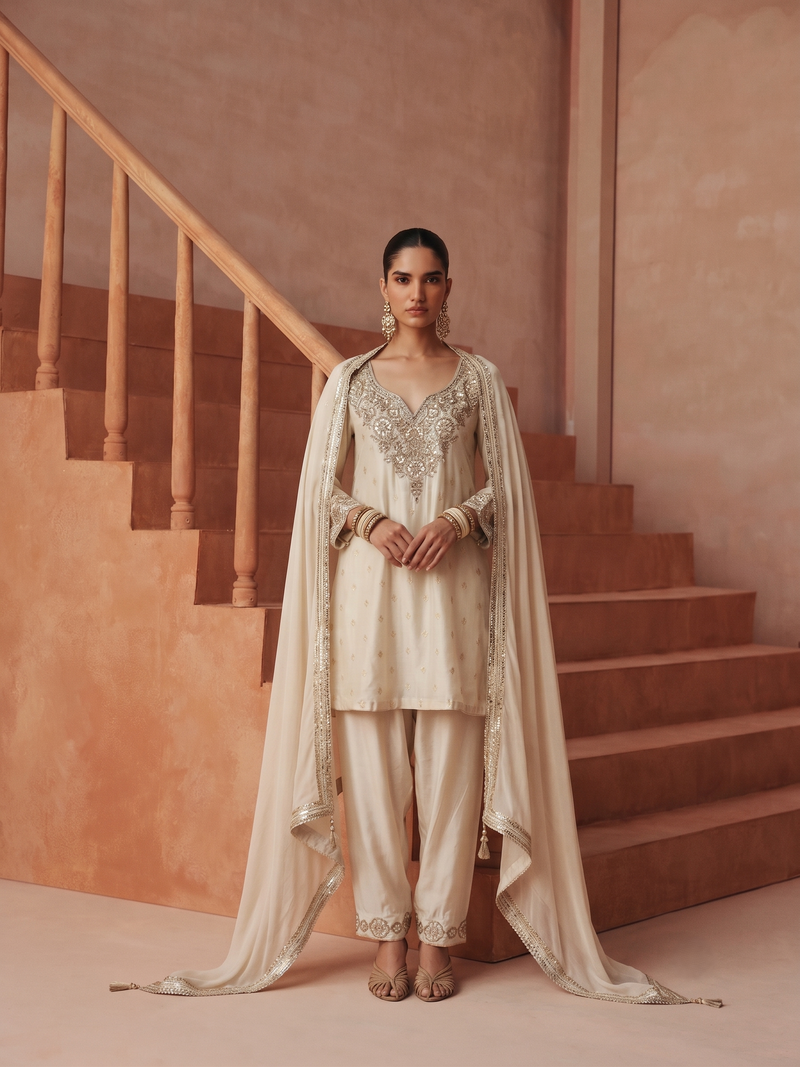 CELESTIA IVORY MIST EMBROIDERED KURTA SET