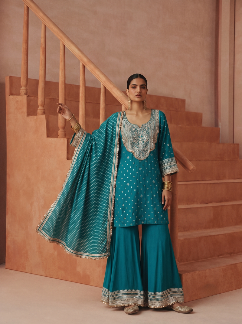 EMERALD ROGUE EMBROIDERED SHARARA SET