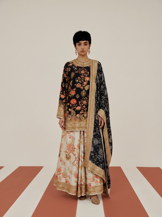 NOIR ECLAT EMBROIDERED PALAZZO SET