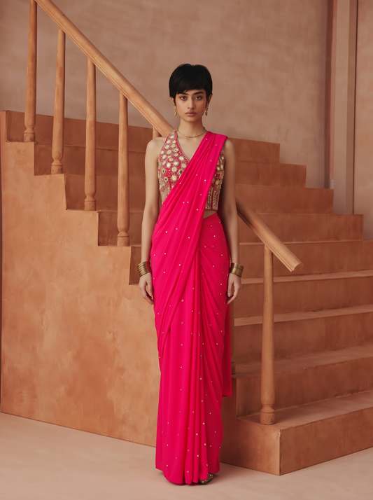RANI ELISE EMBROIDERED DRAPED SAREE