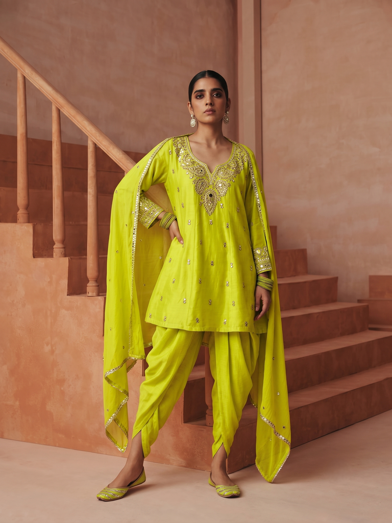 CELESTE LIME EMBROIDERED KURTA SET