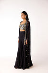 Black Mukaish Georgette Embroidered Cape Set