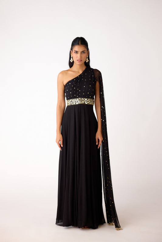 Black Mukaish Georgette Embroidered Jumpsuit