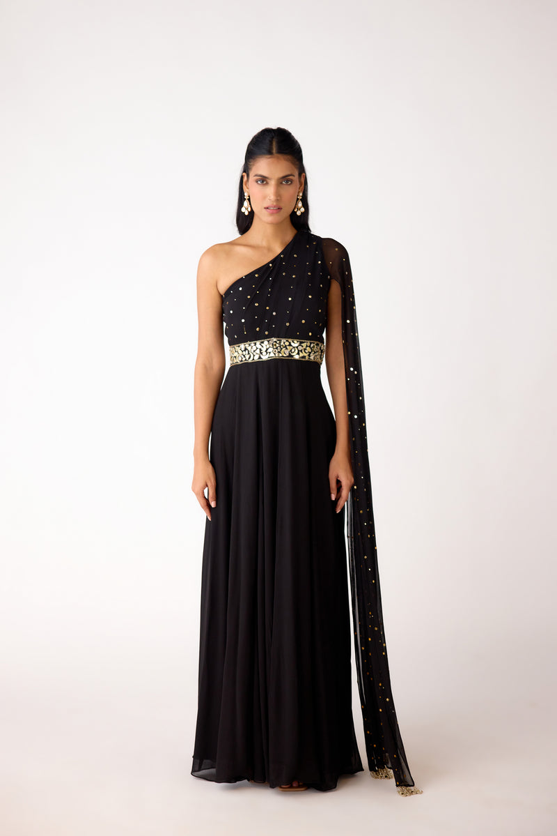 Black Mukaish Georgette Embroidered Jumpsuit