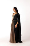 Black Lycra Embroidered Draped Saree