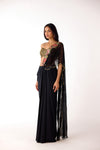 Black Viscose Organza Embroidered Saree Set