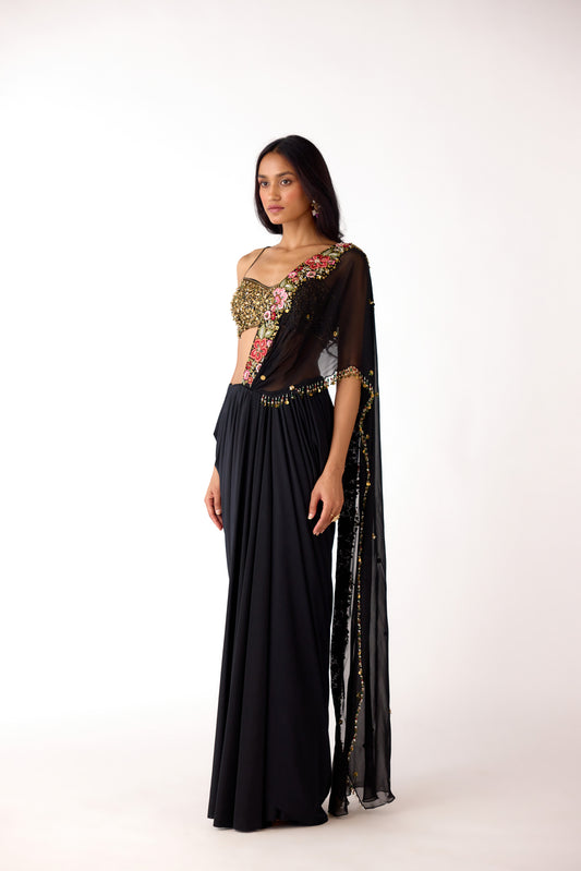 Black Mukaish Georgette Embroidered Jumpsuit