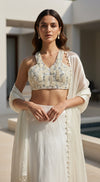 Ivory Georgette Embroidered Cape Set