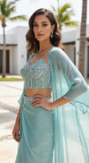 Aqua Crushed Tissue Embroidered Cape Set