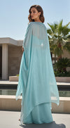 Aqua Crushed Tissue Embroidered Cape Set