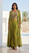 Green Chinon Embroidered Cape Set