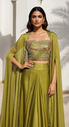 Green Chinon Embroidered Cape Set