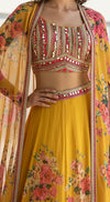 Yellow Georgette Embroidered Cape Set