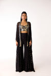 Black Mukaish Georgette Embroidered Cape Set