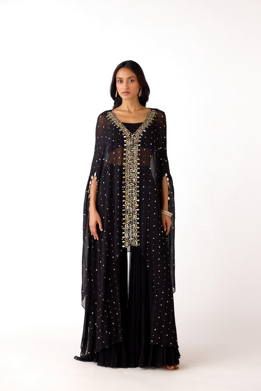 Black Mukaish Georgette Embroidered Sharara Set