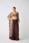 Brown Printed Skirt &amp; Cape Set