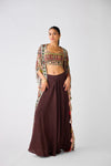 Brown Printed Skirt &amp; Cape Set