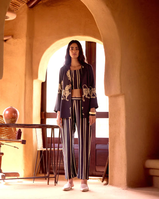 Black Cotton Stripes Abstract Co-ord Set