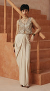 ELAN IVORY EMBROIDERED DRAPED SET