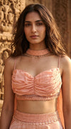 Rose- Gold Organza Embroidered Lehenga Set