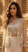 Peach Embroidered Lehenga Set with jacket