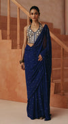 COBALT ELISE EMBROIDERED DRAPED SAREE