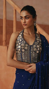 COBALT ELISE EMBROIDERED DRAPED SAREE