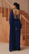 COBALT ELISE EMBROIDERED DRAPED SAREE