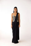 Black Lycra Embroidered Draped Saree Set