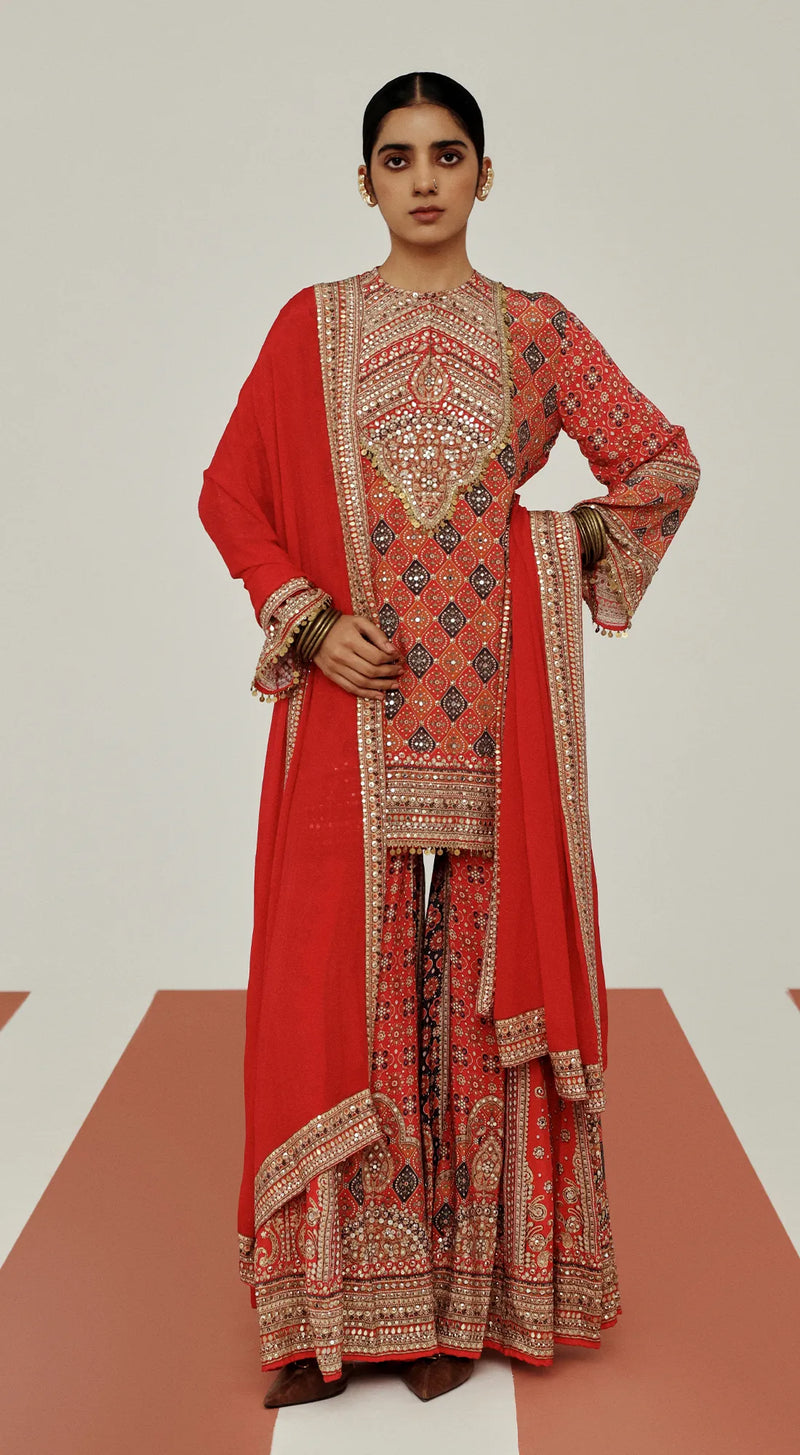 THE IMPERIAL SCARLET SHARARA SET