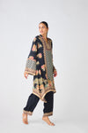 Black Crepe Floral Kurta Set