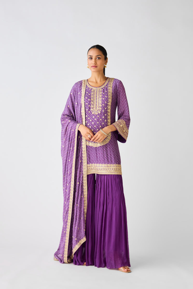 Purple Chinon Zari Work Sharara Set