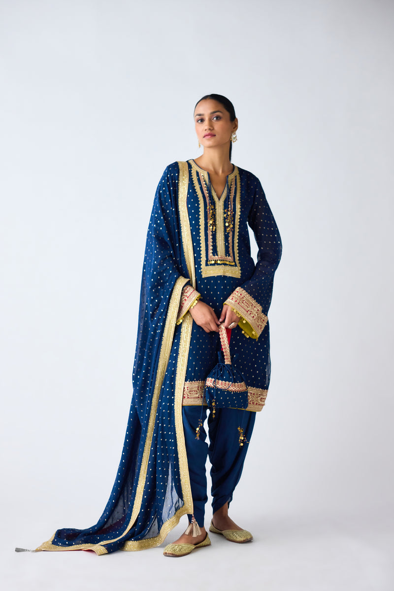 Blue Zari Work Kurta Set with Dhoti Pants