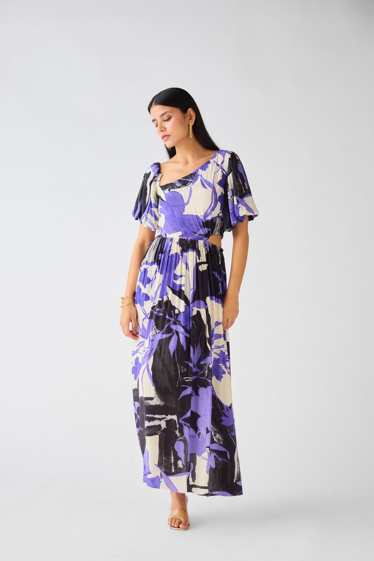 Purple Crepe Asymmetric Neck Dress