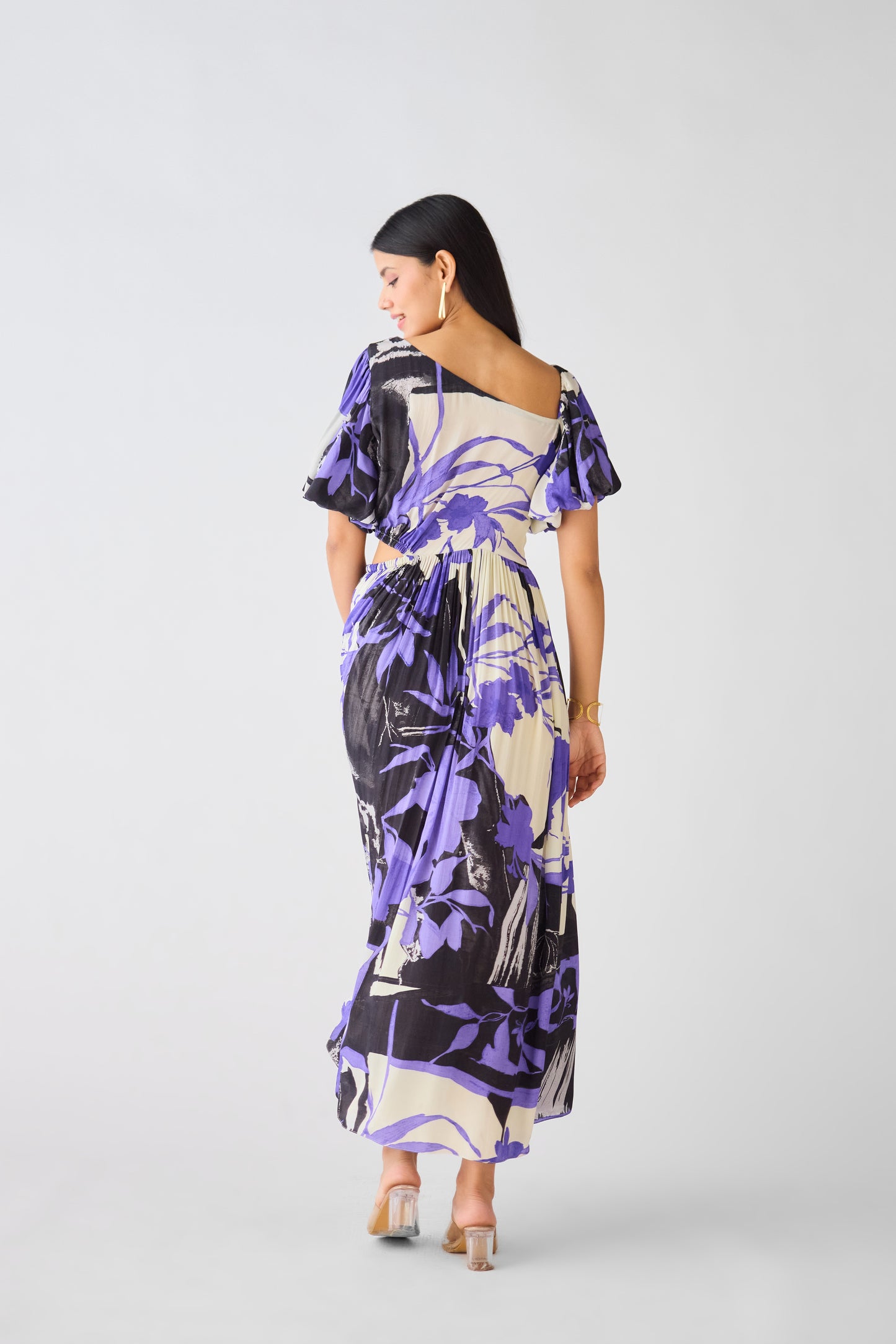 Purple Crepe Asymmetric Neck Dress