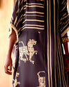 Black Cotton Stripes Abstract Kaftan Set
