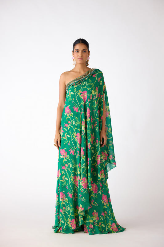 Green Chiffon Embroidered Sharara Set