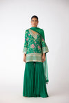 Green Chiffon Embroidered Sharara Set