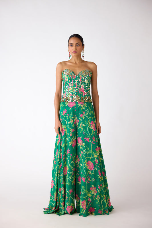 Green Chiffon Embroidered Corset Sharara