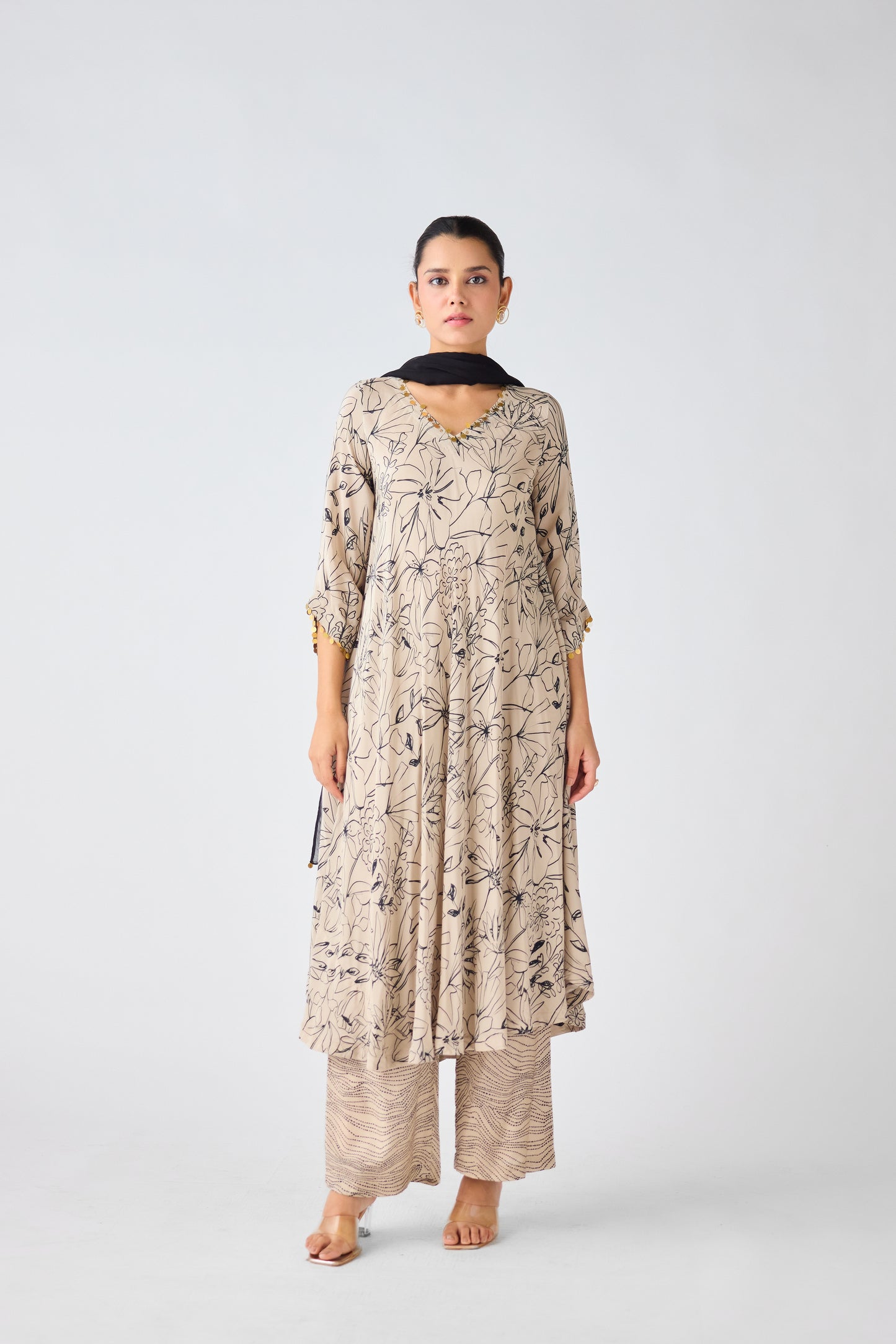 Ivory Brass Embellished Suit Set