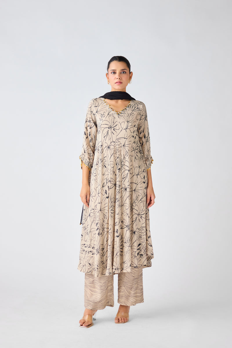 Ivory Brass Embellished Suit Set