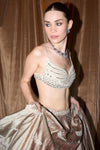 The Wild Matsya Champagne on Silk Lehenga