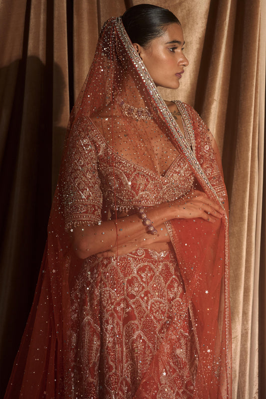 The Vintage Matsya Palace Tangerine Lehenga