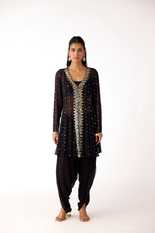 Black Mukaish Georgette Embroidered Dhoti Set