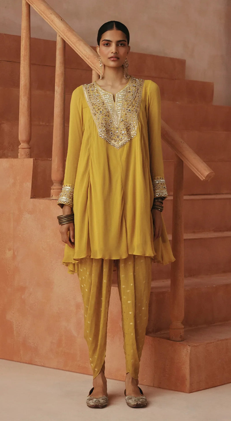 OCHRE LUMIERE EMBROIDERED PEPLUM SET