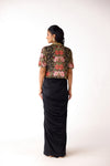 Black Viscose Lycra Embroidered Draped Skirt Set
