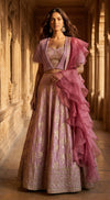 Pink Banarasi Embroidered Lehenga Set