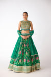 Green Chiffon Embroidered Lehenga Set