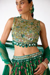 Green Chiffon Embroidered Lehenga Set